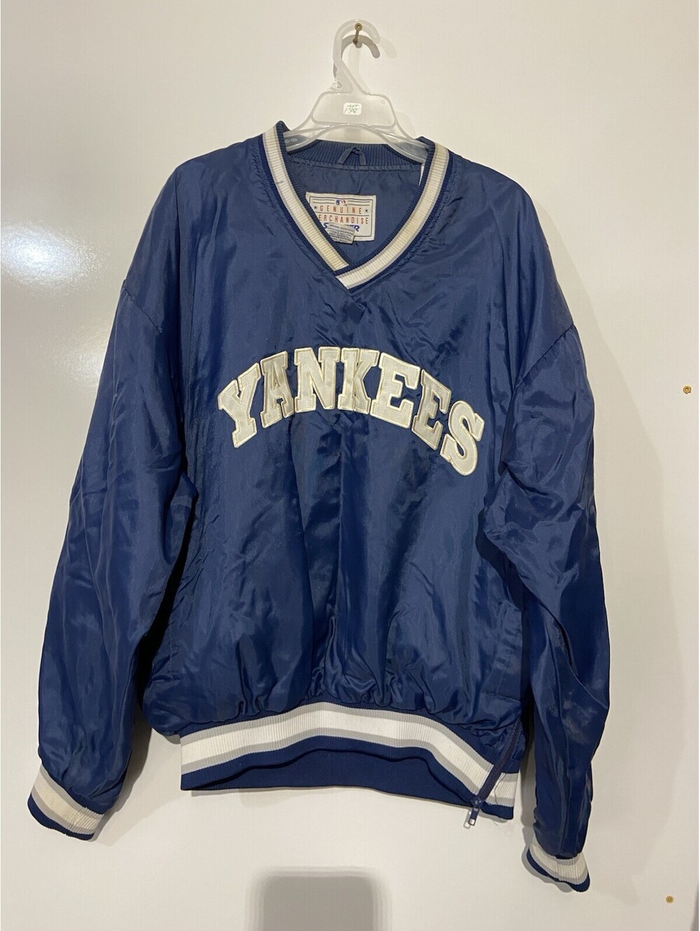 Mens STARTER Blue Vintage New York Yankees Baseball Pullover Jacket Sz L